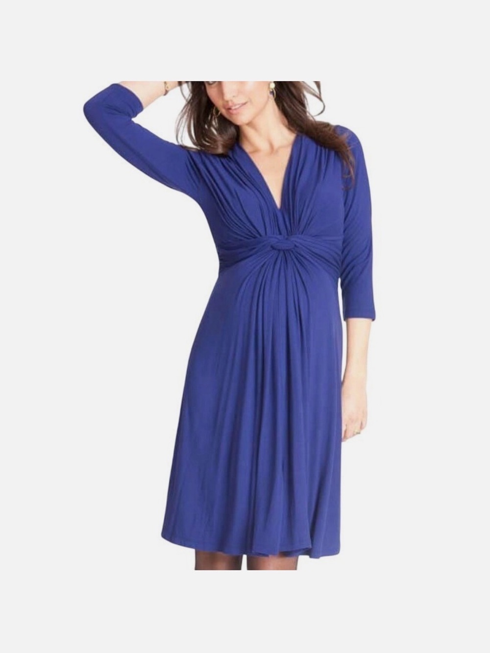 Seraphine Blue Knot-Front Maternity & Nursing Dress